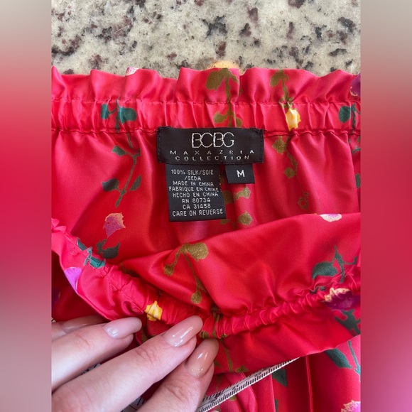 New women’s BCBG Max Azria 100% silk floral print Y2K drawstring skirt size M - Picture 4 of 5